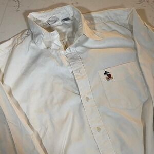 Disney Store Mickey Mouse Embroidered Pocket White Button-Down Shirt Men's Large